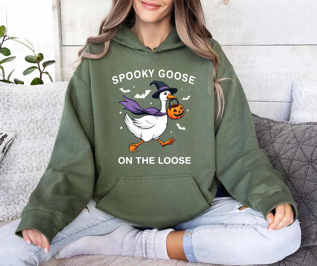Spooky Goose Hoodie, Witchy Silly Goose Halloween Tee