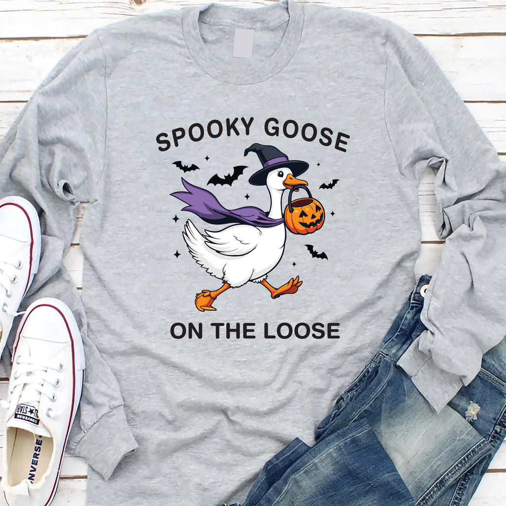 Spooky Goose Long Sleeve Shirt, Witchy Silly Goose Halloween Tee