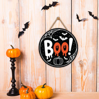 Halloween Felt Hanging Signs 12", Happy Halloween Door Decor, Trick or Treat Wall Plaque with Pumpkin, Witch, Ghost, Black Cat, Bat
