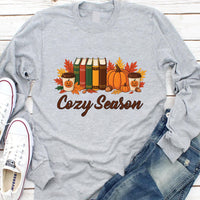 Cozy Season Fall Long Sleeve Shirt, Cute Autumn Crewneck Tee, Cozy Fall Graphic Shirt