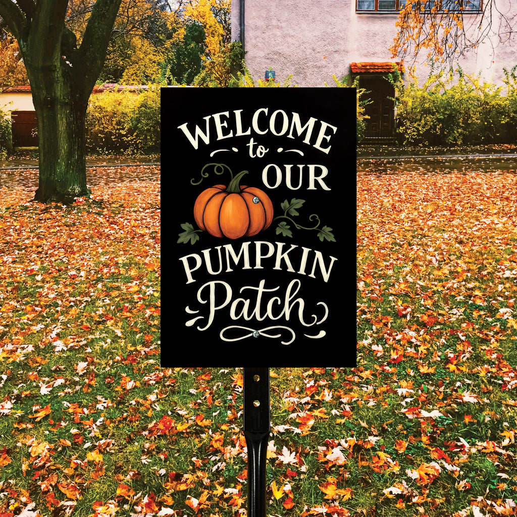 Welcome to Our Pumpkin Patch Yard Sign with 16" Stake, Rustic Fall Harvest Aluminum Sign, Outdoor Autumn Garden Porch Thanksgiving Decor