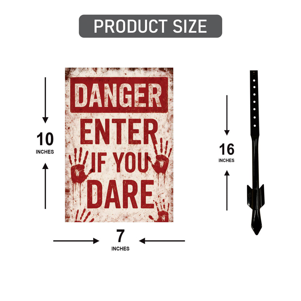 Danger Enter If You Dare Halloween Yard Sign with 16" Stake, Rust-Free Aluminum Scary Garden Decoration, Outdoor Haunted House Warning Sign