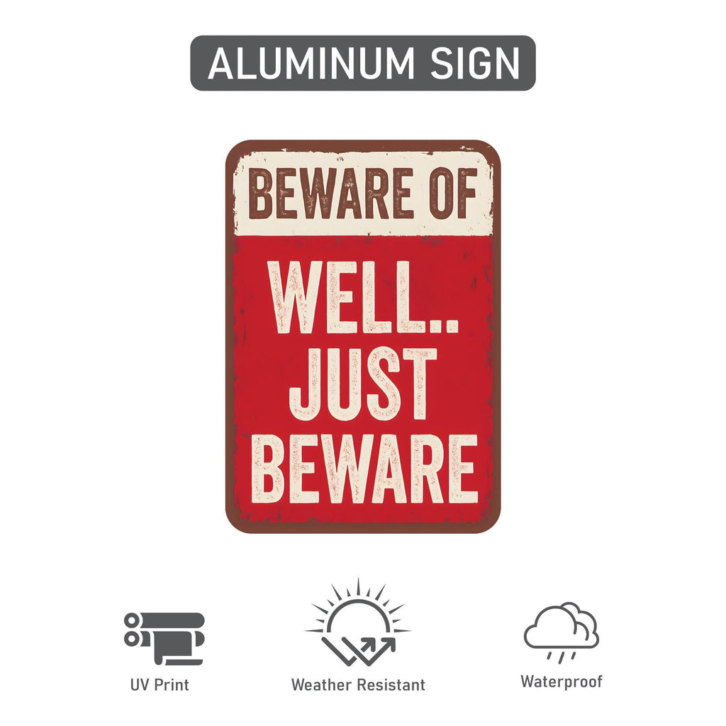 Beware of Well Just Beware Halloween Yard Sign with 16" Stake, Rust-Free Aluminum Funny Scary Sign, Outdoor Haunted House Garden Decoration