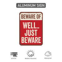 Beware of Well Just Beware Halloween Yard Sign with 16" Stake, Rust-Free Aluminum Funny Scary Sign, Outdoor Haunted House Garden Decoration