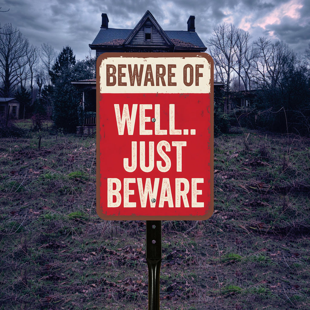Beware of Well Just Beware Halloween Yard Sign with 16" Stake, Rust-Free Aluminum Funny Scary Sign, Outdoor Haunted House Garden Decoration