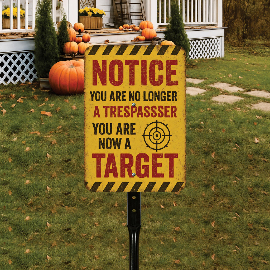 Notice You Are No Longer a Trespasser You Are Now a Target Halloween Yard Sign with 16" Stake, Rust-Free Aluminum Funny Scary Outdoor Decor