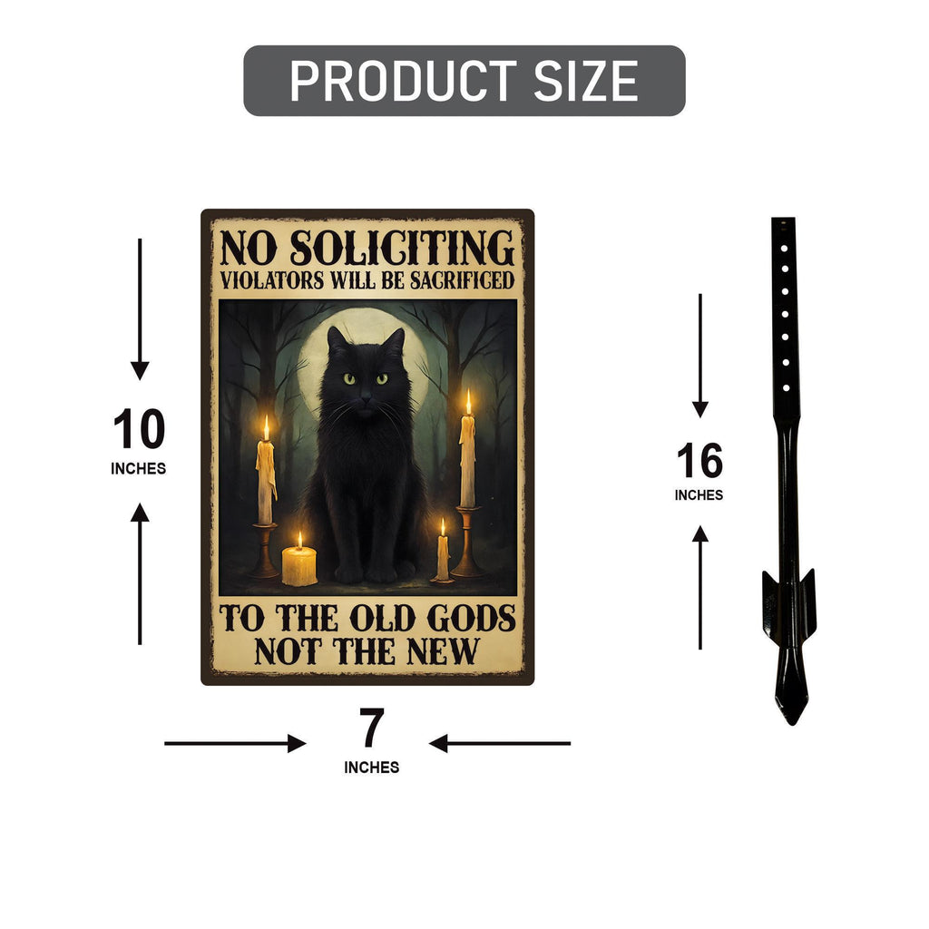 Gothic Black Cat No Soliciting Halloween Yard Sign with 16" Stake, Rust-Free Aluminum Spooky Witchy Garden Decor, Outdoor Haunted House Sign