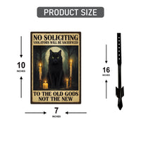 Gothic Black Cat No Soliciting Halloween Yard Sign with 16" Stake, Rust-Free Aluminum Spooky Witchy Garden Decor, Outdoor Haunted House Sign