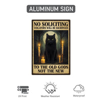 Gothic Black Cat No Soliciting Halloween Yard Sign with 16" Stake, Rust-Free Aluminum Spooky Witchy Garden Decor, Outdoor Haunted House Sign