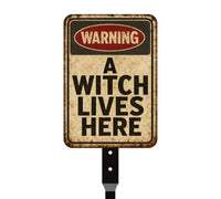 Warning A Witch Lives Here Halloween Yard Sign with 16" Stake, Rust-Free Aluminum Haunted House Decoration, Outdoor Witch Party Garden Sign