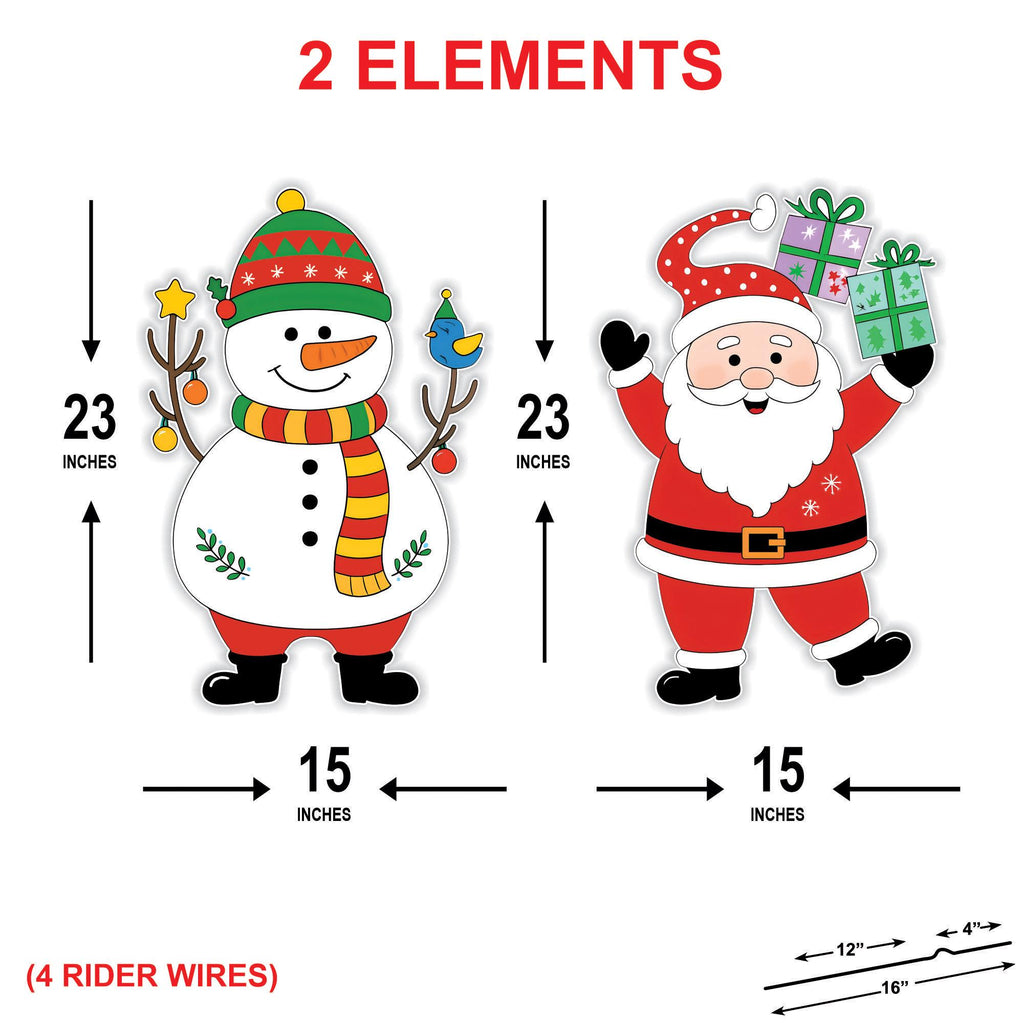 Christmas Yard Signs with Stakes, Santa Claus & Snowman Outdoor Decorations, Winter Holiday Lawn Patio Garden Decor for Christmas Party