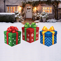 Christmas Gift Boxes Yard Signs, Outdoor Xmas Stakes, Holiday Garden Lawn Pathway Decor, Winter Christmas Party Decorations with Stakes