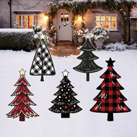 Christmas Tree Yard Signs, Outdoor Lawn Xmas Decorations with Stakes, Winter Holiday Porch Garden Walkway Party Decor, 5 Pcs Tree Set