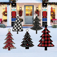 Christmas Tree Yard Signs, Outdoor Lawn Xmas Decorations with Stakes, Winter Holiday Porch Garden Walkway Party Decor, 5 Pcs Tree Set