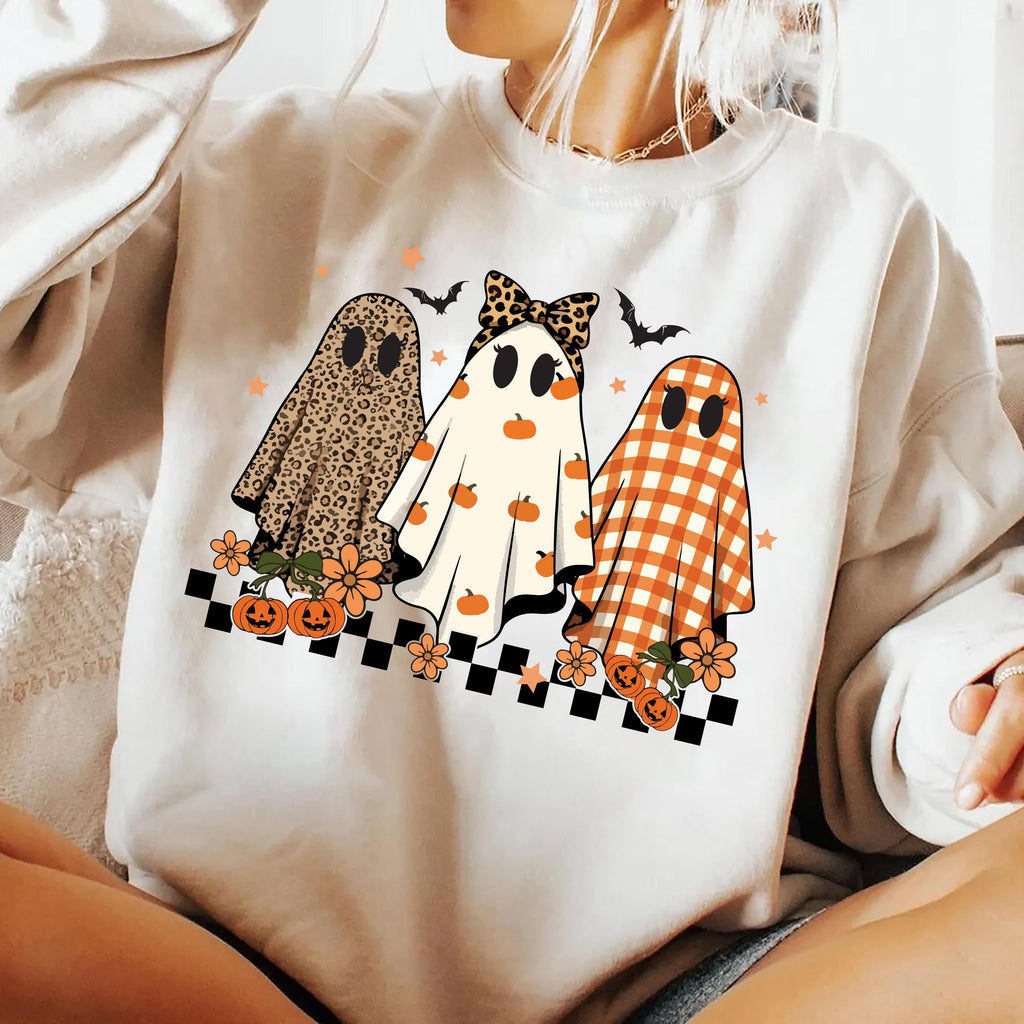 Trendy Leopard Pumpkin Ghost Sweatshirt