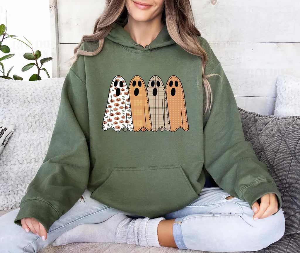 Preppy Floral Ghost Hoodie, Fall Ghost Tee