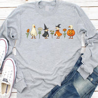 Halloween Goose Long Sleeve Shirt, Cute Fall Pumpkin Witch Goose Tee