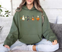 Halloween Goose Hoodie, Cute Fall Pumpkin Witch Goose Tee