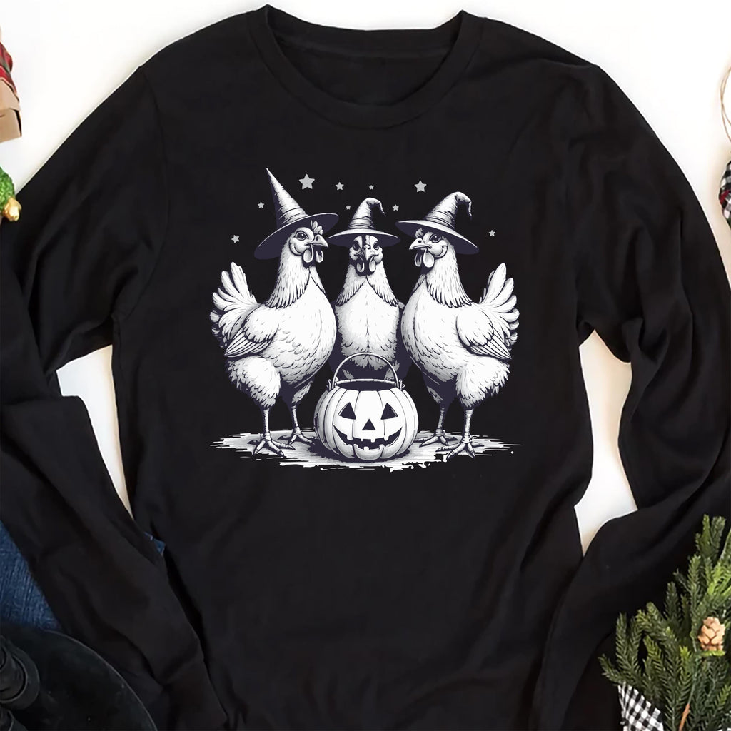 Chicken Witches Funny Halloween Long Sleeve Shirt, Vintage Chicken Witch Tee
