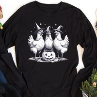 Chicken Witches Funny Halloween Long Sleeve Shirt, Vintage Chicken Witch Tee