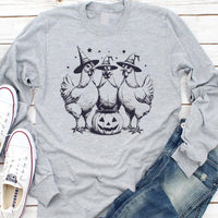 Chicken Witches Funny Halloween Long Sleeve Shirt, Vintage Chicken Witch Tee