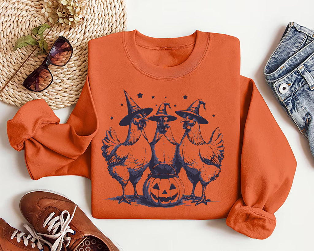 Chicken Witches Funny Halloween Sweatshirt, Vintage Chicken Witch Sweatshirt