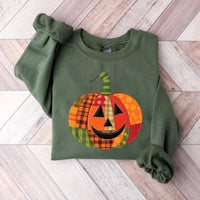 Patchwork Pumpkin Sweatshirt, Halloween Patchwork Tee, Cute Jack-o’-Lantern Top