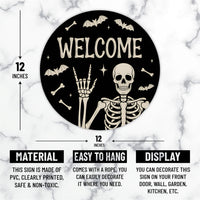 Halloween Skull Welcome Door Sign 12", Skeleton Front Porch Sign, Spooky Indoor Outdoor Decor, Farmhouse Halloween Wall or Window Sign