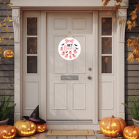 Pink Ghost Halloween Door Sign 12", Boo Hanging Porch Sign with Bows, Cute Farmhouse Wall Decor, Halloween Front Door Girl Aesthetic