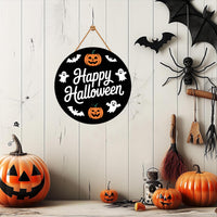Cute Ghost Pumpkin Bat Halloween Door Sign 12", Hanging Front Door Hanger, Indoor Wall Decor for Home, Spooky Halloween Decorations