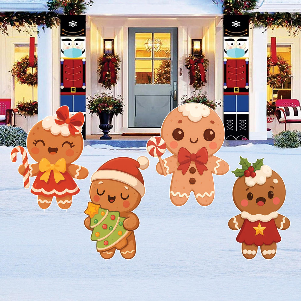 Merry Christmas Yard Sign, Gingerbread Man Cute Lawn Decoration with Stakes, Outdoor Winter Holiday Party Garden Patio Porch Walkway Décor