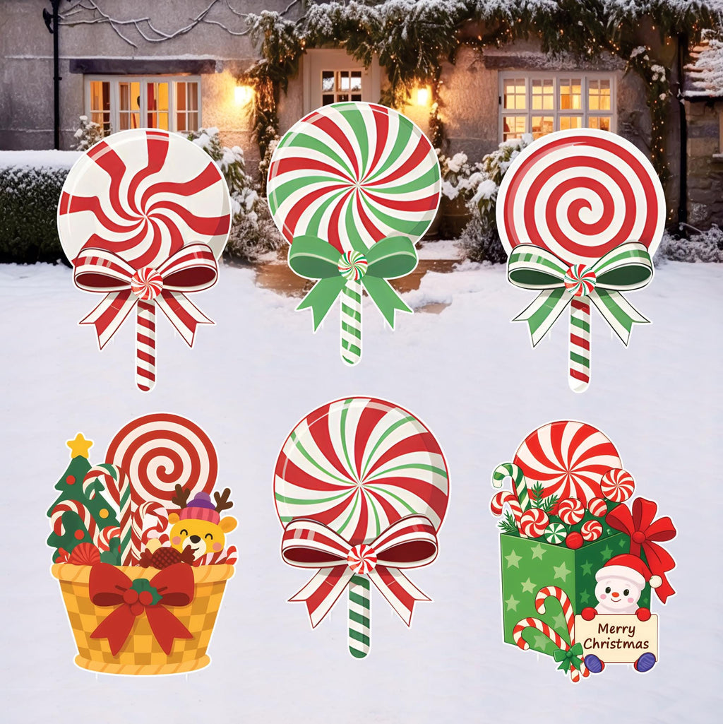 Christmas Candy Yard Signs, Lollipop Holiday Lawn Decorations with Stakes, Waterproof Outdoor Xmas Garden Patio Porch Walkway Party Décor