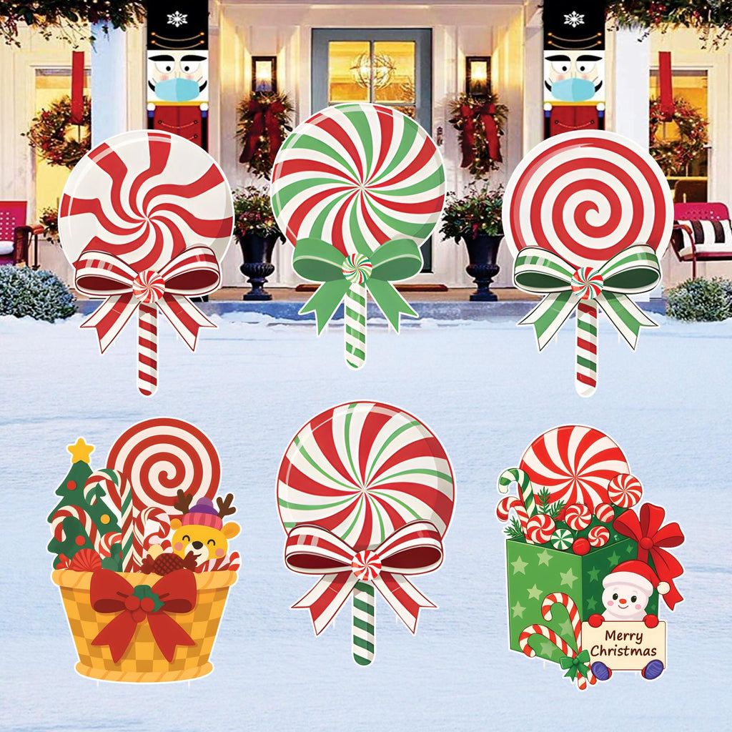 Christmas Candy Yard Signs, Lollipop Holiday Lawn Decorations with Stakes, Waterproof Outdoor Xmas Garden Patio Porch Walkway Party Décor