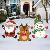 Santa Reindeer Snowman Yard Signs, Cute Christmas Lawn Decorations with Stakes, Waterproof Outdoor Holiday Garden Patio Pathway Décor