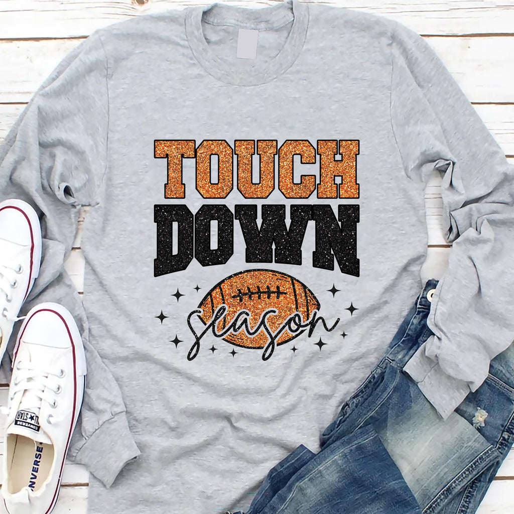 Touch Down Season Long Sleeve Shirt, Game Day Football Mom Shirt, Football Lover Tee