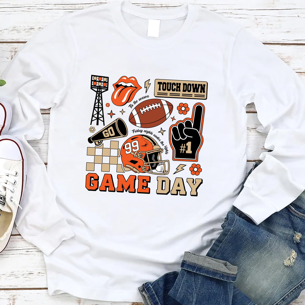 Football Collage Long Sleeve Shirt, Football Season Shirt, Game Day Touchdown Tee