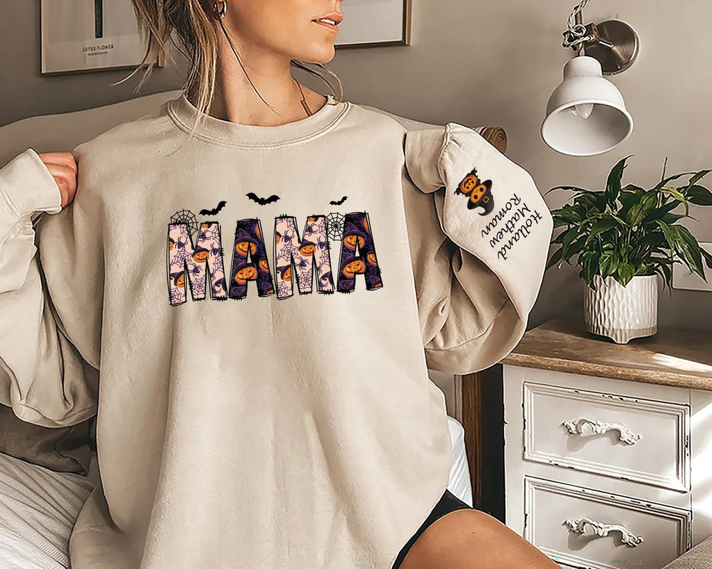 Personalized Halloween Mama Sweatshirt, Spooky Mama Shirt, Gift for Mom Tee