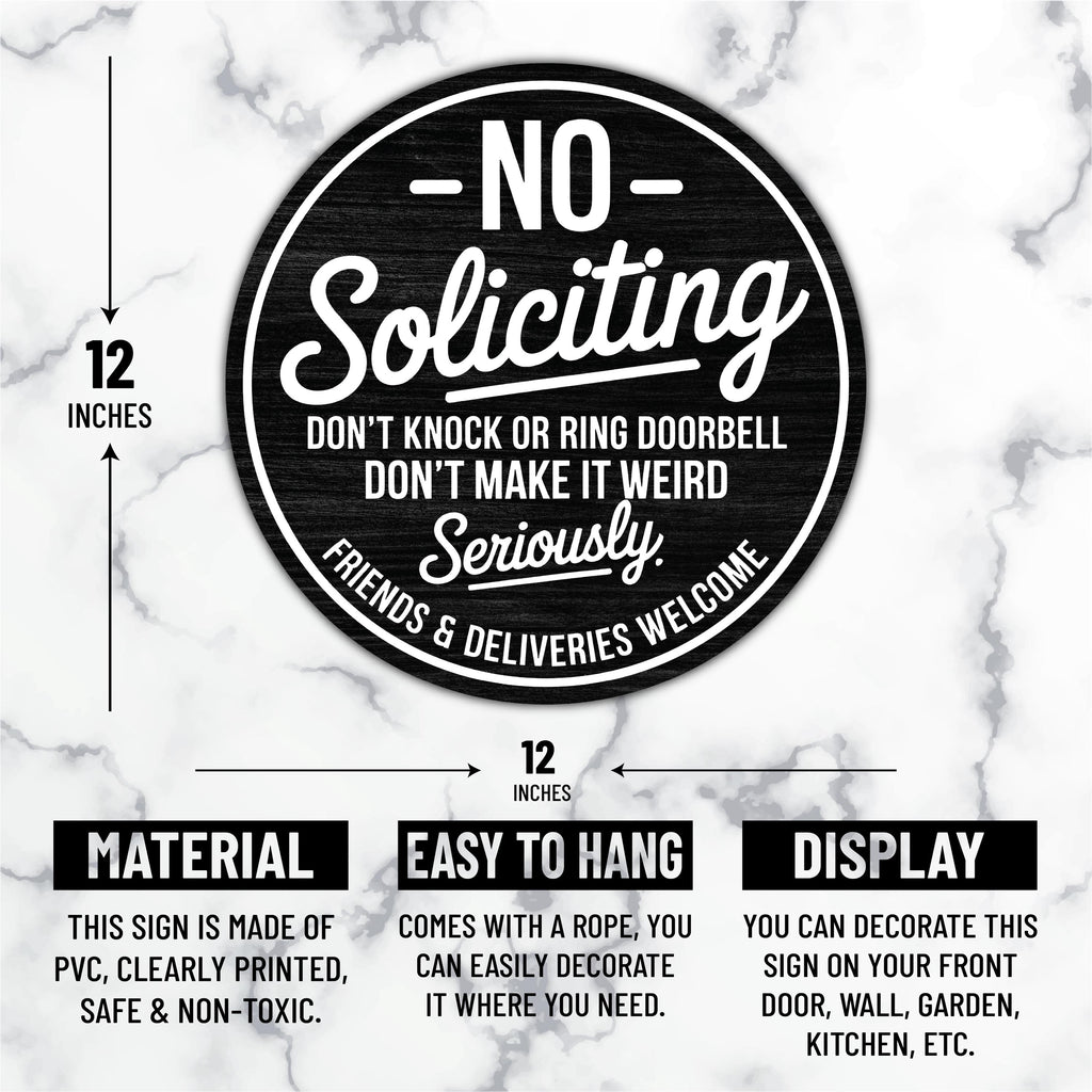 No Soliciting Sign for Front Door 12", Modern Front Porch Wall Sign, Easy to Mount PVC Privacy Sign for Home Entryway or Office Decor