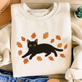 Black Cat Sweatshirt, Cozy Halloween Shirt, Black Cat Fall Sweatshirt