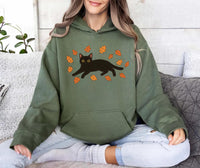 Black Cat Hoodie, Cozy Halloween Shirt, Black Cat Fall Hoodie