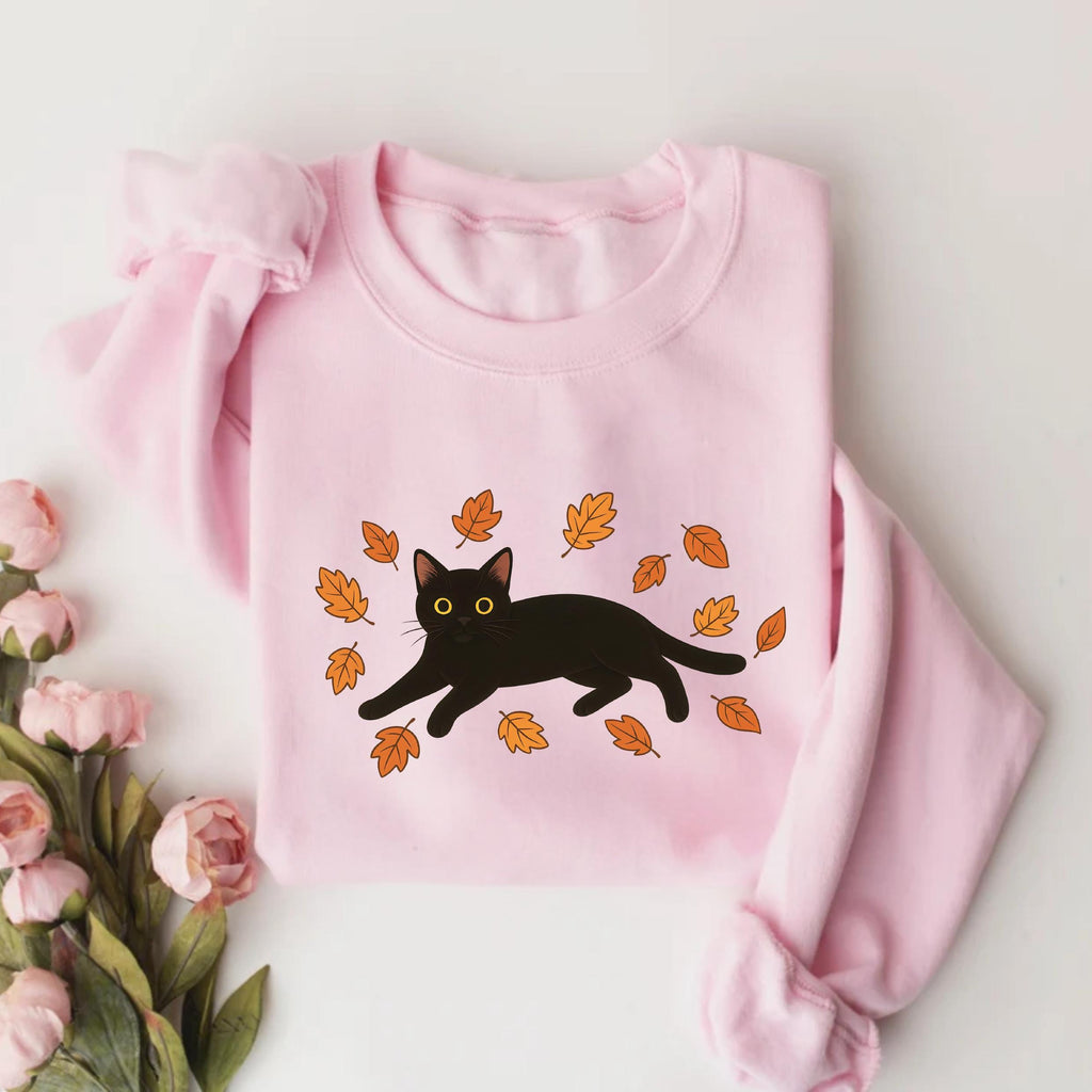 Black Cat Sweatshirt, Cozy Halloween Shirt, Black Cat Fall Sweatshirt