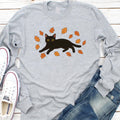 Black Cat Long Sleeve Shirt, Cozy Halloween Shirt, Black Cat Fall Tee