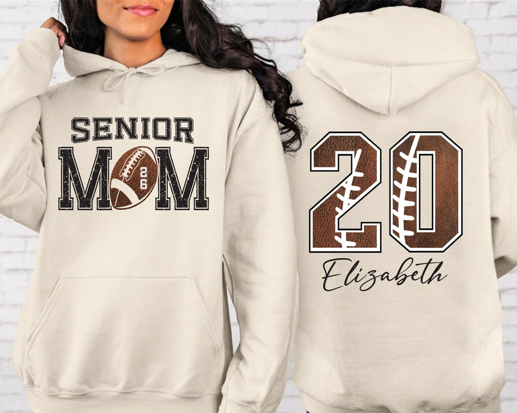 Custom Senior Football Mom Shirt, Personalized Team Spirit Tee With Kids Name and Number, Two Sided