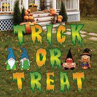 Trick or Treat Gnome Halloween Yard Sign Cutouts, Spooky Lawn Letters with Gnomes, Outdoor Garden Halloween Party Decorations with Stakes