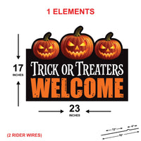 Trick or Treaters Welcome Halloween Yard Sign, Pumpkin Scary Outdoor Lawn Decoration with Stakes, Happy Halloween Garden Sign Cutout
