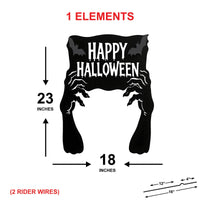 Happy Halloween Yard Sign, Scary Black Hand Silhouette Stake, Spooky Garden Decoration, Outdoor Halloween Lawn Decor with Creepy Bat Design