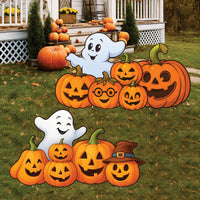 Halloween Ghost Pumpkin Yard Sign, Outdoor Lawn Decorations with Stakes, Spooky Garden Decor for Home Party, Trick or Treat Yard Prop