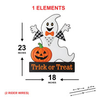 Trick or Treat Ghost Yard Sign, White Ghost Halloween Decoration with Pumpkin, Outdoor Lawn Stakes for Garden Halloween Party Decor