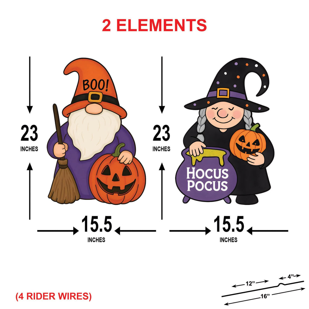 Hocus Pocus Gnome Yard Signs, Halloween Gnome Couple with Pumpkins and Witch Hats, Outdoor Lawn Stakes for Garden Party Decor