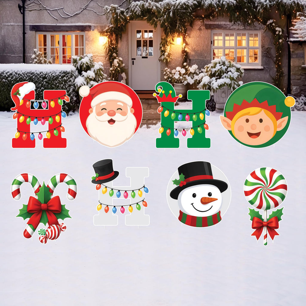 Ho Ho Ho Christmas Yard Signs, Santa Elf Snowman Lawn Decorations with Stakes, Outdoor Holiday Garden Patio Pathway Merry Xmas Décor